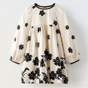 Zara Toddler Cream and Black Floral Dress